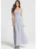 Gray Chiffon Lace Keyhole Back Long Prom Dress  